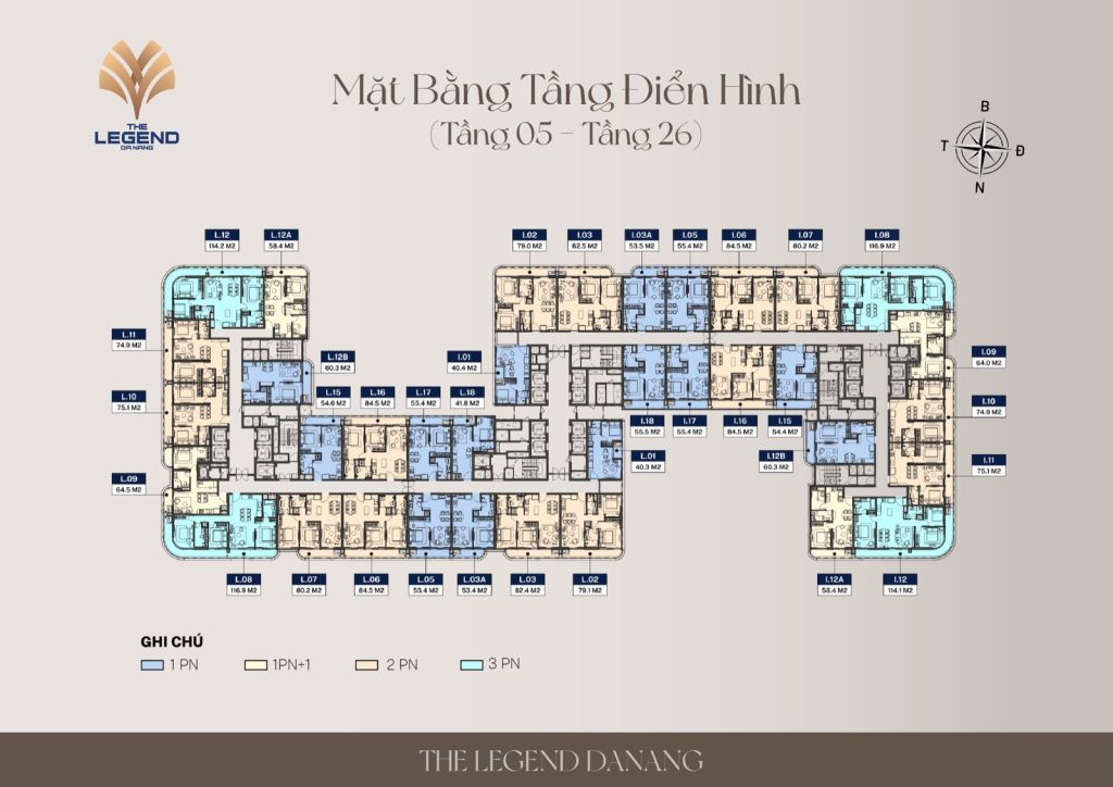 Mặt bằng tầng điển hình căn hộ The Legend Đà Nẵng