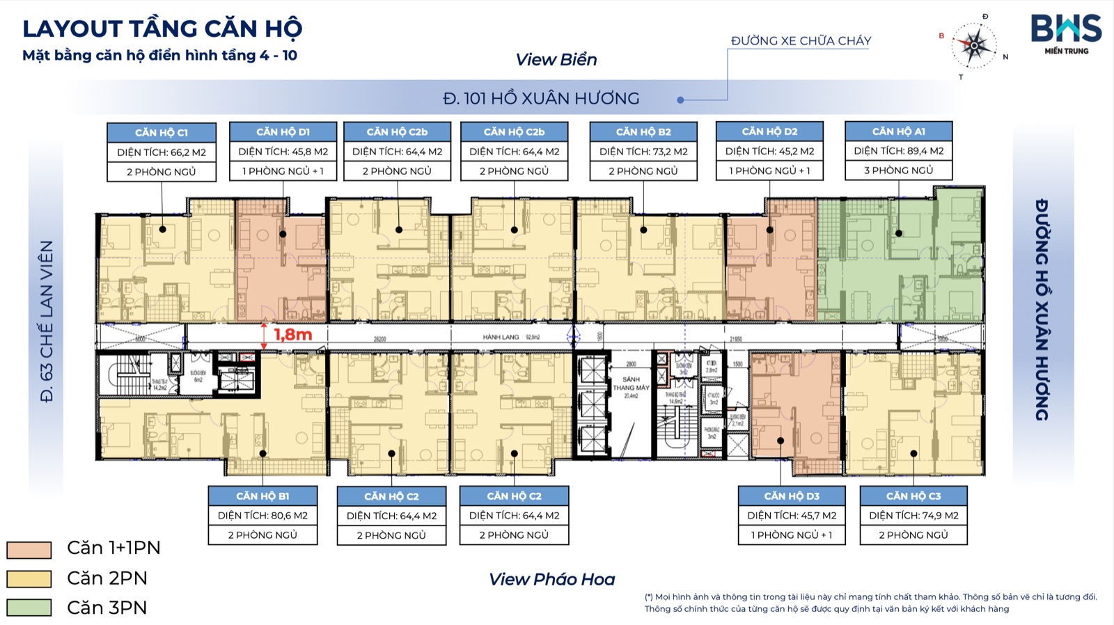 Mặt bằng điển hình tầng 4-10 căn hộ Poet Đà Nẵng