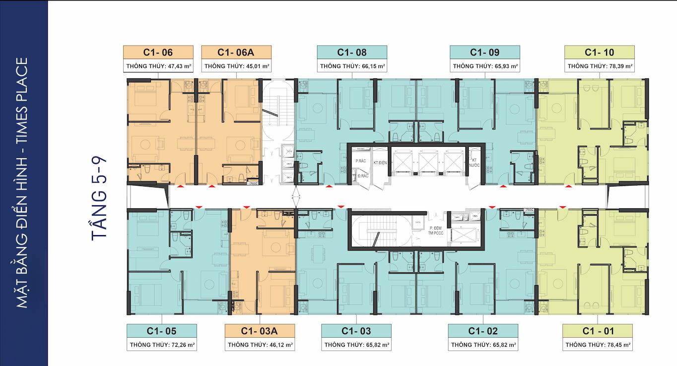 Mặt bằng điển hình tòa Times Place tầng 5 đến 9