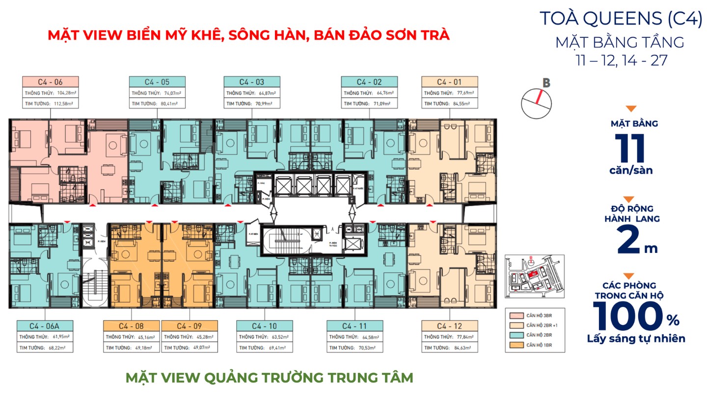 Mặt bằng các tầng cao từ tầng 11 tòa Queen Place dự án Capital Square Đà Nẵng