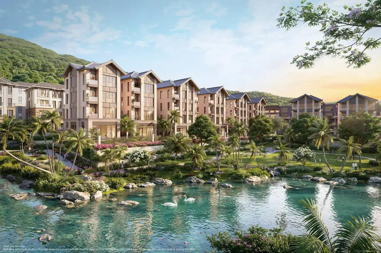 Phối cảnh dãy nhà liền kề ven hồ Vinhomes Hải Vân Bay